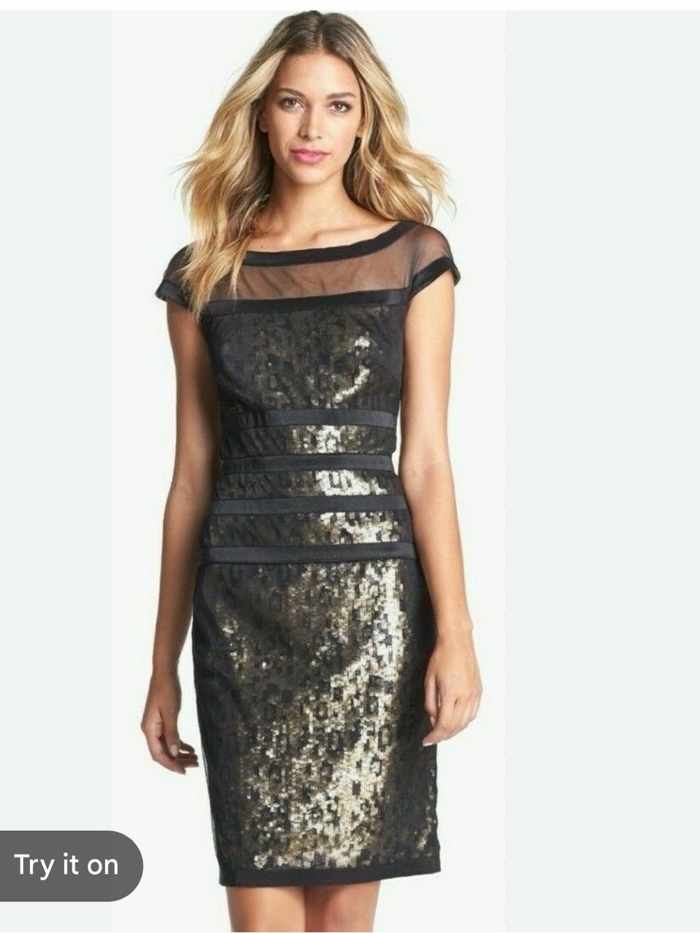Tadashi Shoji Black and Gold Sequin Midi Dress